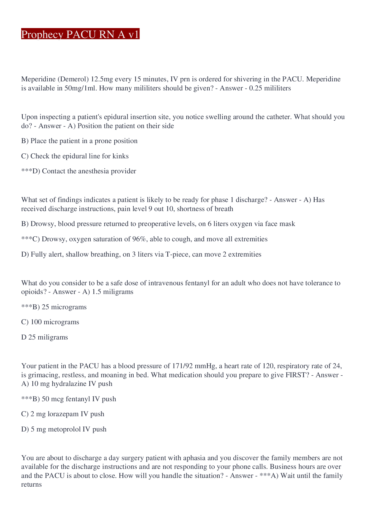 Preview image for Prophecy PACU RN A v1